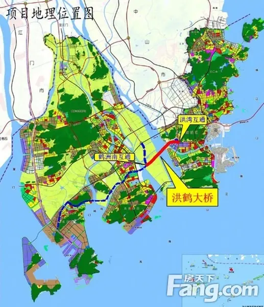 洪鹤大桥工程起点位于香洲区南屏镇洪湾互通,对接港珠澳大桥珠海连接
