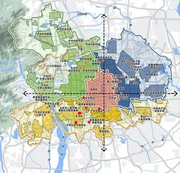 (丰台站,北京西站,北京南站联合布局点位规划示意图)