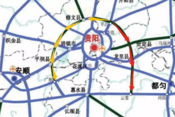 贵州高速公路路网规划(加密计划)中的羊昌至云雾,羊昌至长顺高速